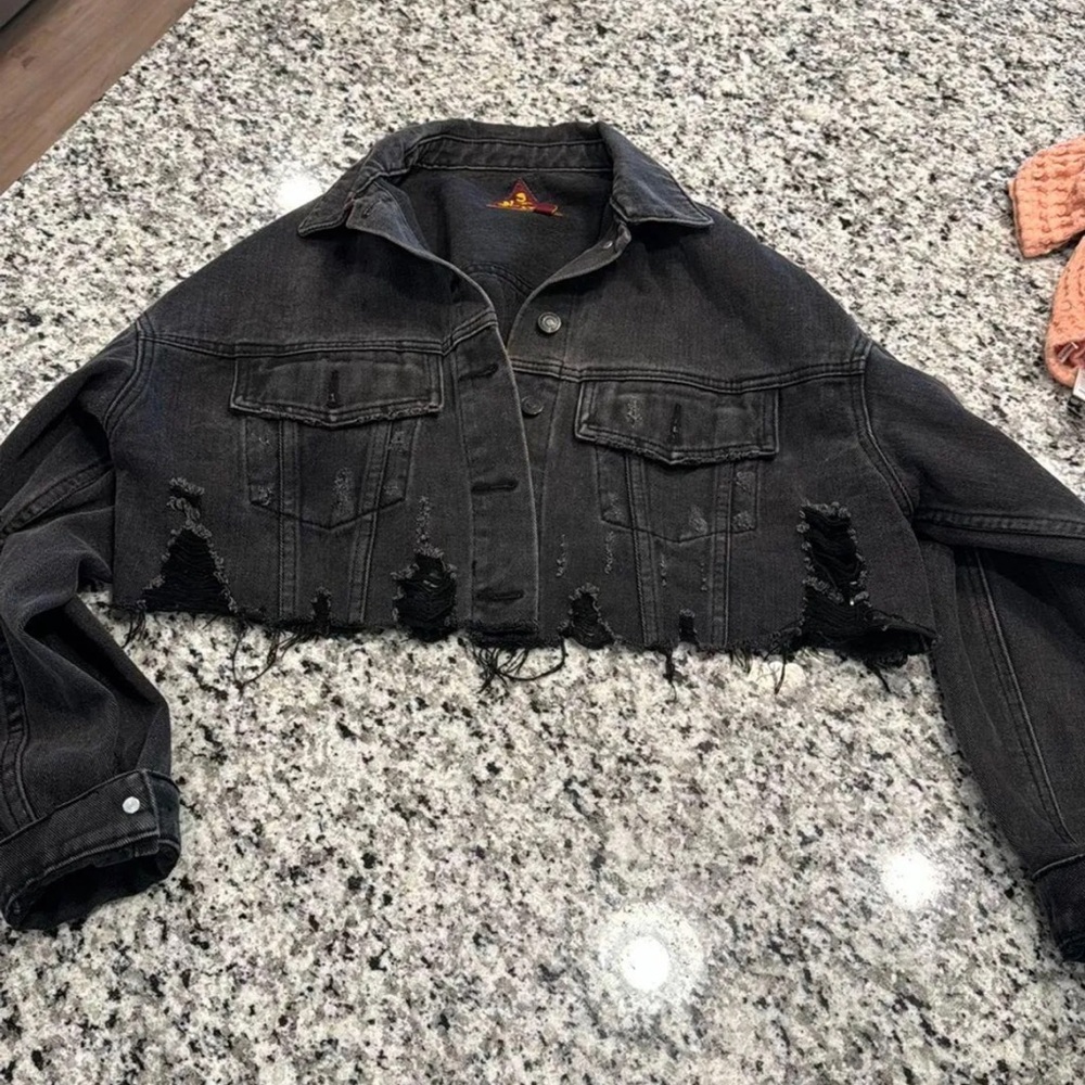 Cropped black jean jacket